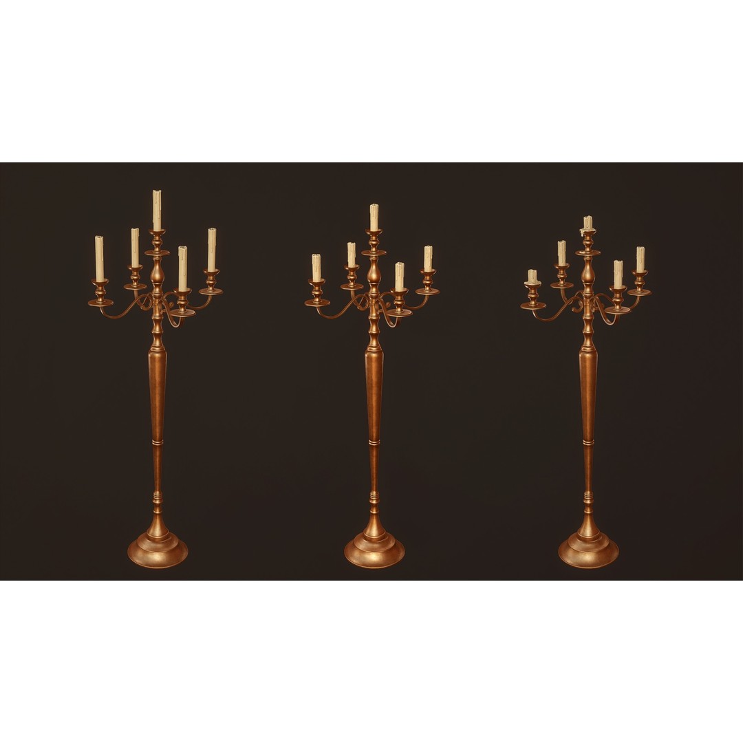 Candlesticks and Chandeliers 3D Model – PBR Game Ready Low-Poly Set - View 9