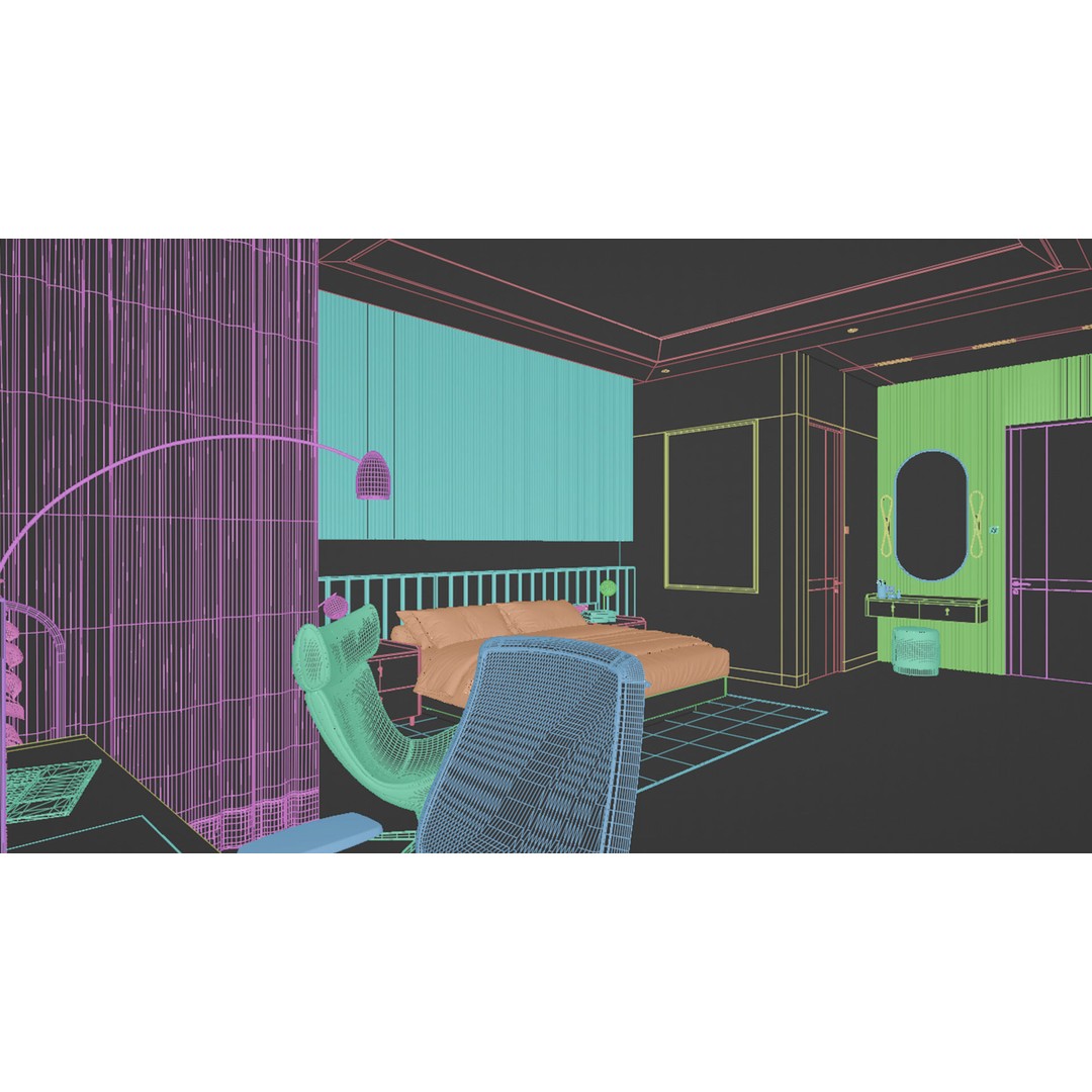 Contemporary Bedroom 3D Model – PBR Interior Scene, FBX, OBJ