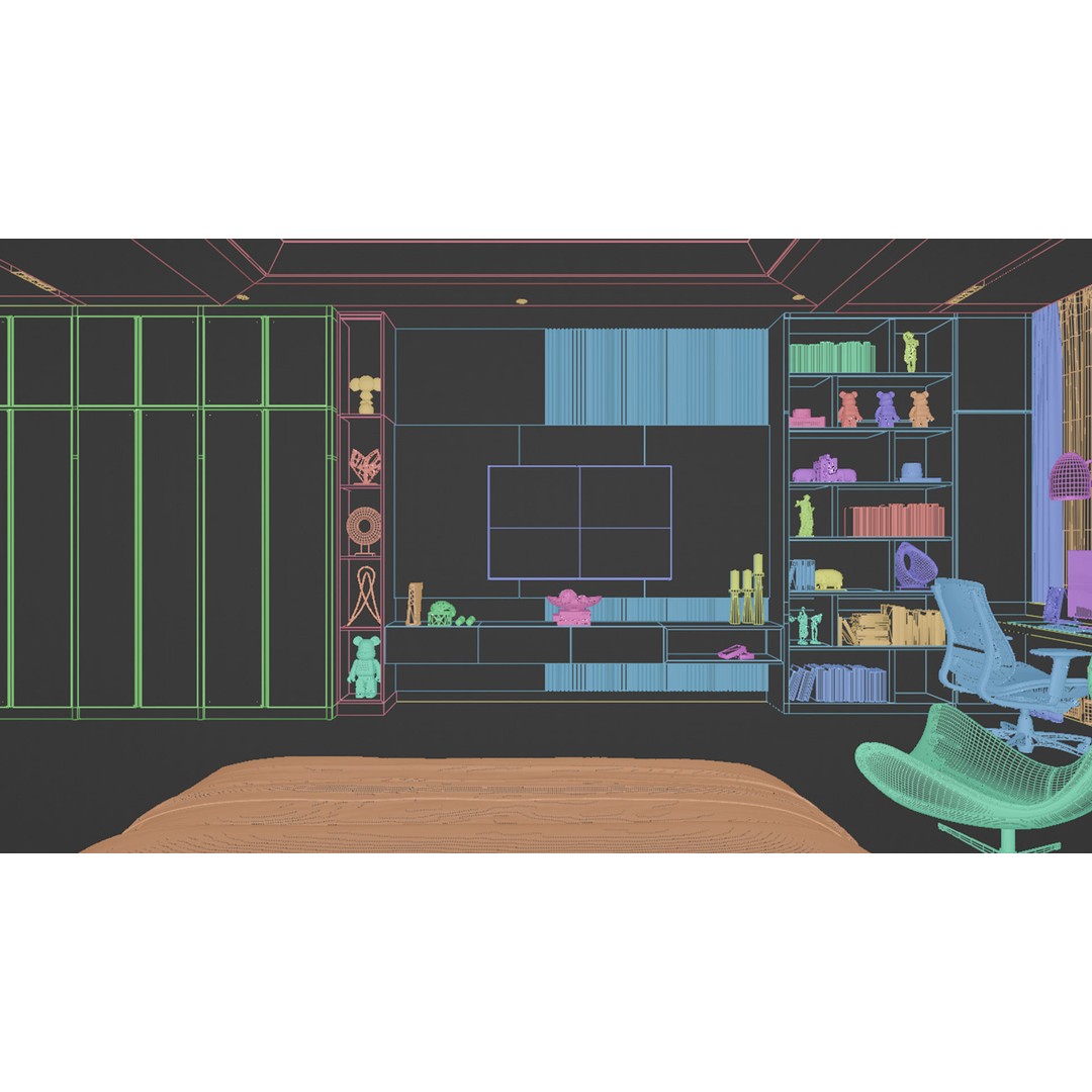 Contemporary Bedroom 3D Model – PBR Interior Scene, FBX, OBJ - View 10