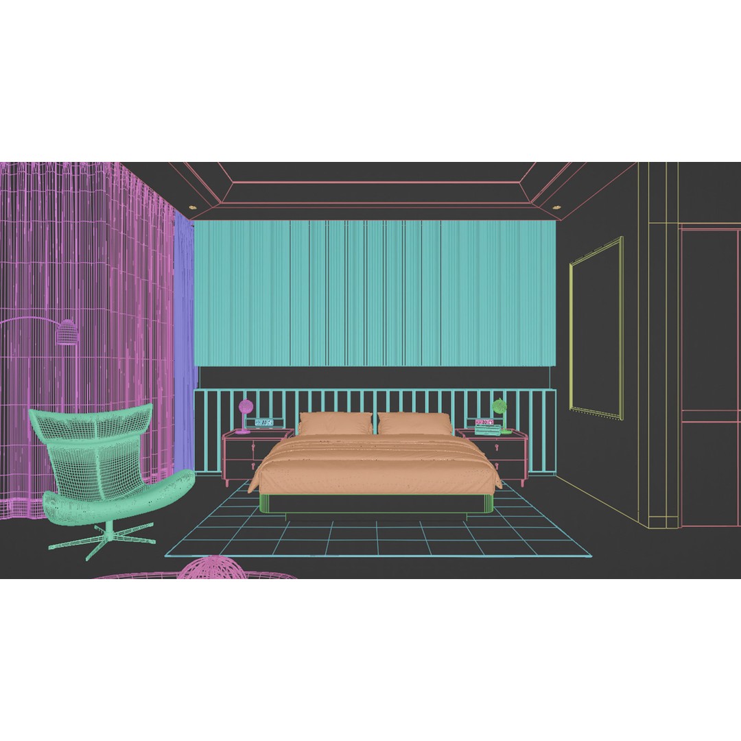 Contemporary Bedroom 3D Model – PBR Interior Scene, FBX, OBJ - View 11