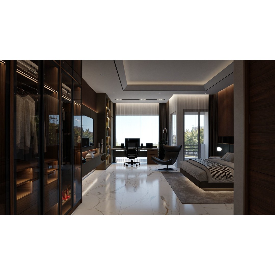 Contemporary Bedroom 3D Model – PBR Interior Scene, FBX, OBJ - View 3