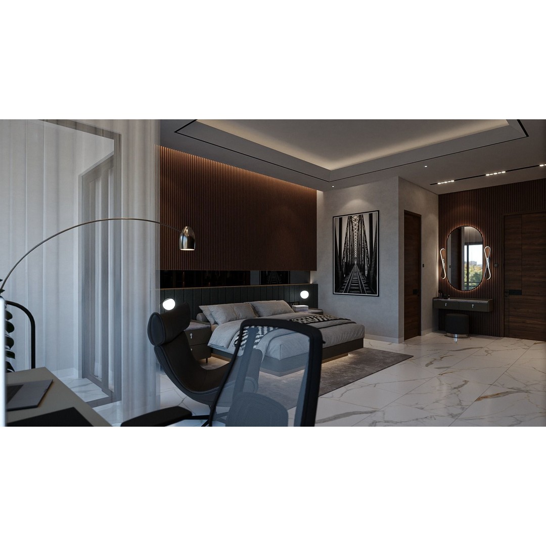 Contemporary Bedroom 3D Model – PBR Interior Scene, FBX, OBJ - View 4