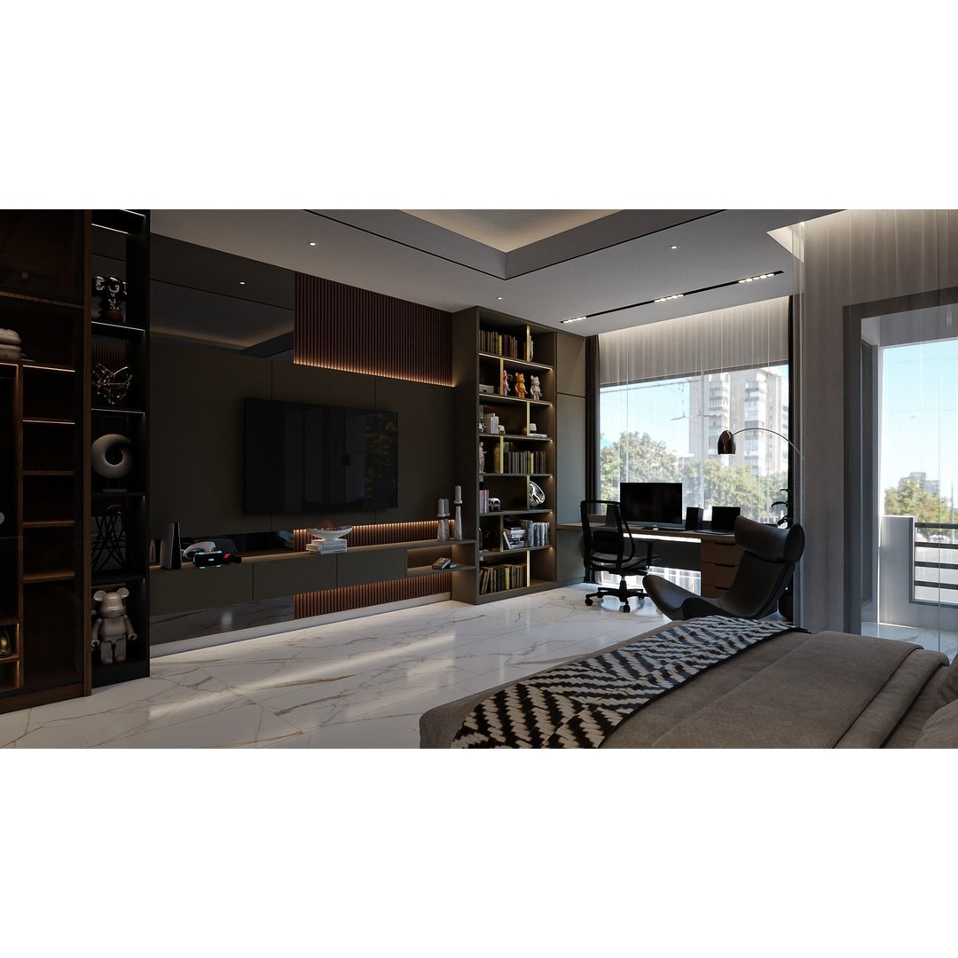 Contemporary Bedroom 3D Model – PBR Interior Scene, FBX, OBJ - View 6