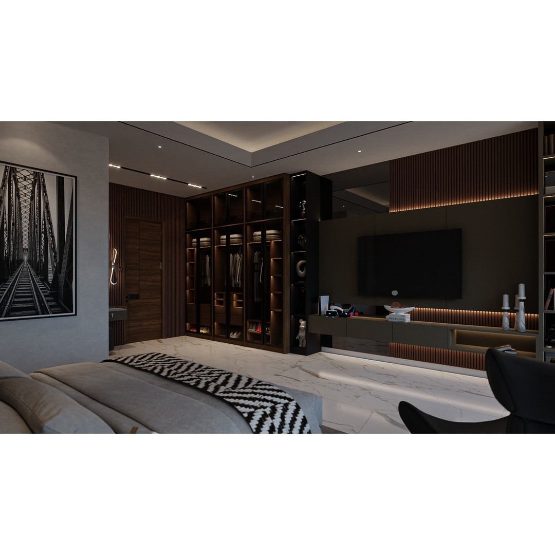 Contemporary Bedroom 3D Model – PBR Interior Scene, FBX, OBJ - View 7