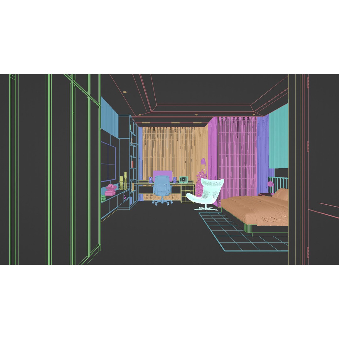 Contemporary Bedroom 3D Model – PBR Interior Scene, FBX, OBJ - View 8