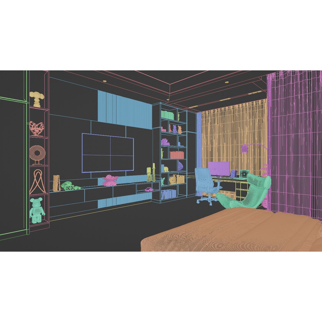 Contemporary Bedroom 3D Model – PBR Interior Scene, FBX, OBJ - View 9