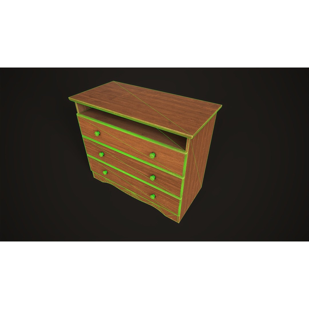 Furniture Set 3D Model – Low Poly Wardrobe, Cabinet, Commode, Bookcase - View 16