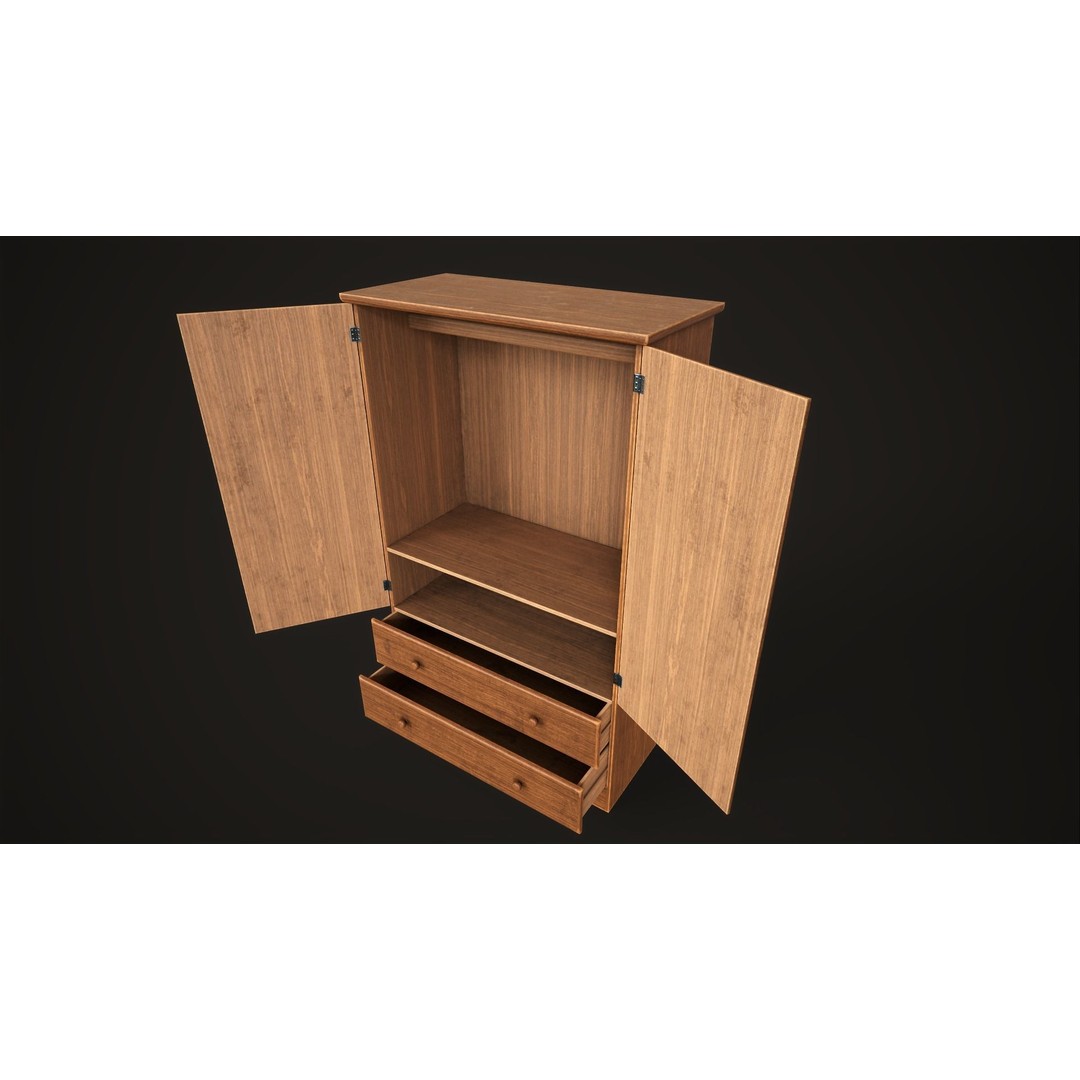 Furniture Set 3D Model – Low Poly Wardrobe, Cabinet, Commode, Bookcase - View 18