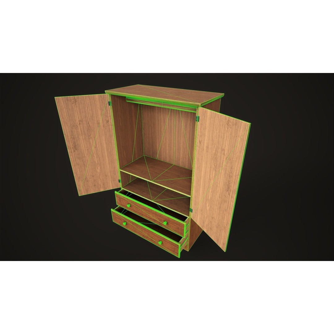 Furniture Set 3D Model – Low Poly Wardrobe, Cabinet, Commode, Bookcase - View 19