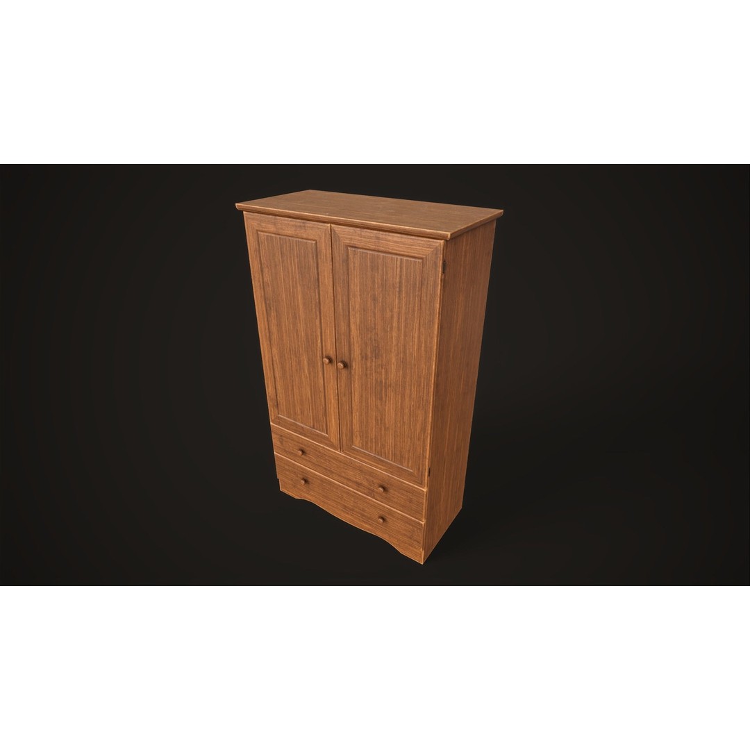Furniture Set 3D Model – Low Poly Wardrobe, Cabinet, Commode, Bookcase - View 7