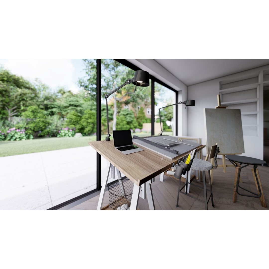 Drafting Table 3D Model – Low Poly Furniture Asset, FBX, OBJ - View 12