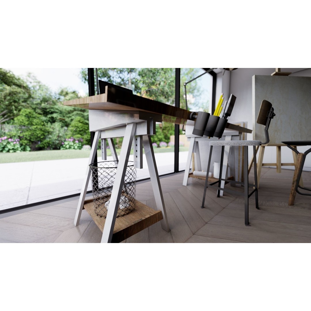 Drafting Table 3D Model – Low Poly Furniture Asset, FBX, OBJ - View 15