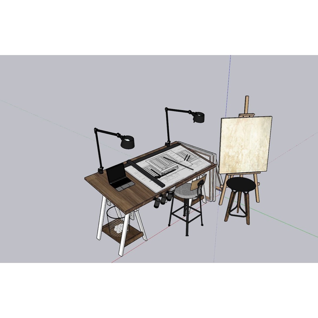 Drafting Table 3D Model – Low Poly Furniture Asset, FBX, OBJ - View 19