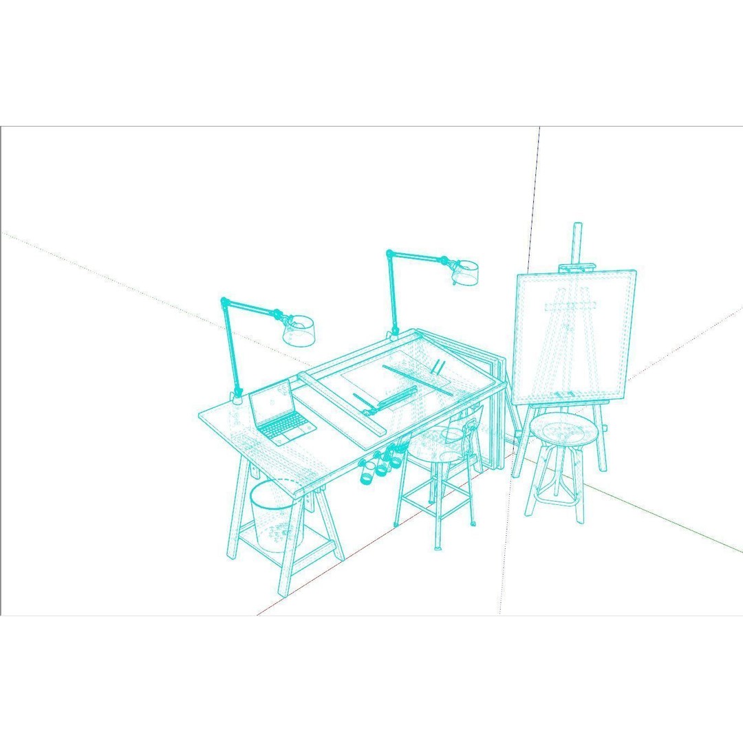 Drafting Table 3D Model – Low Poly Furniture Asset, FBX, OBJ - View 24
