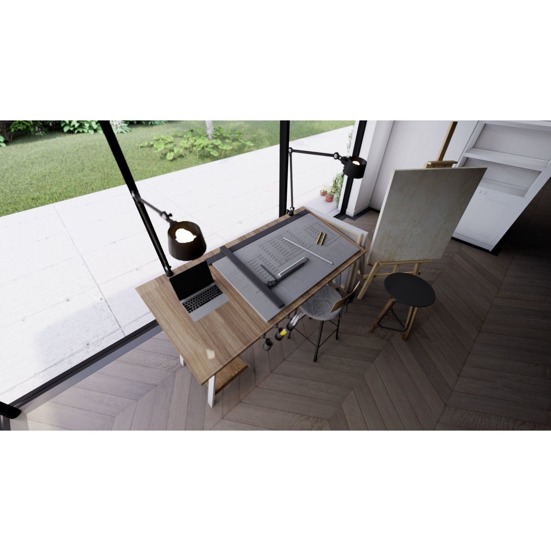 Drafting Table 3D Model – Low Poly Furniture Asset, FBX, OBJ - View 3