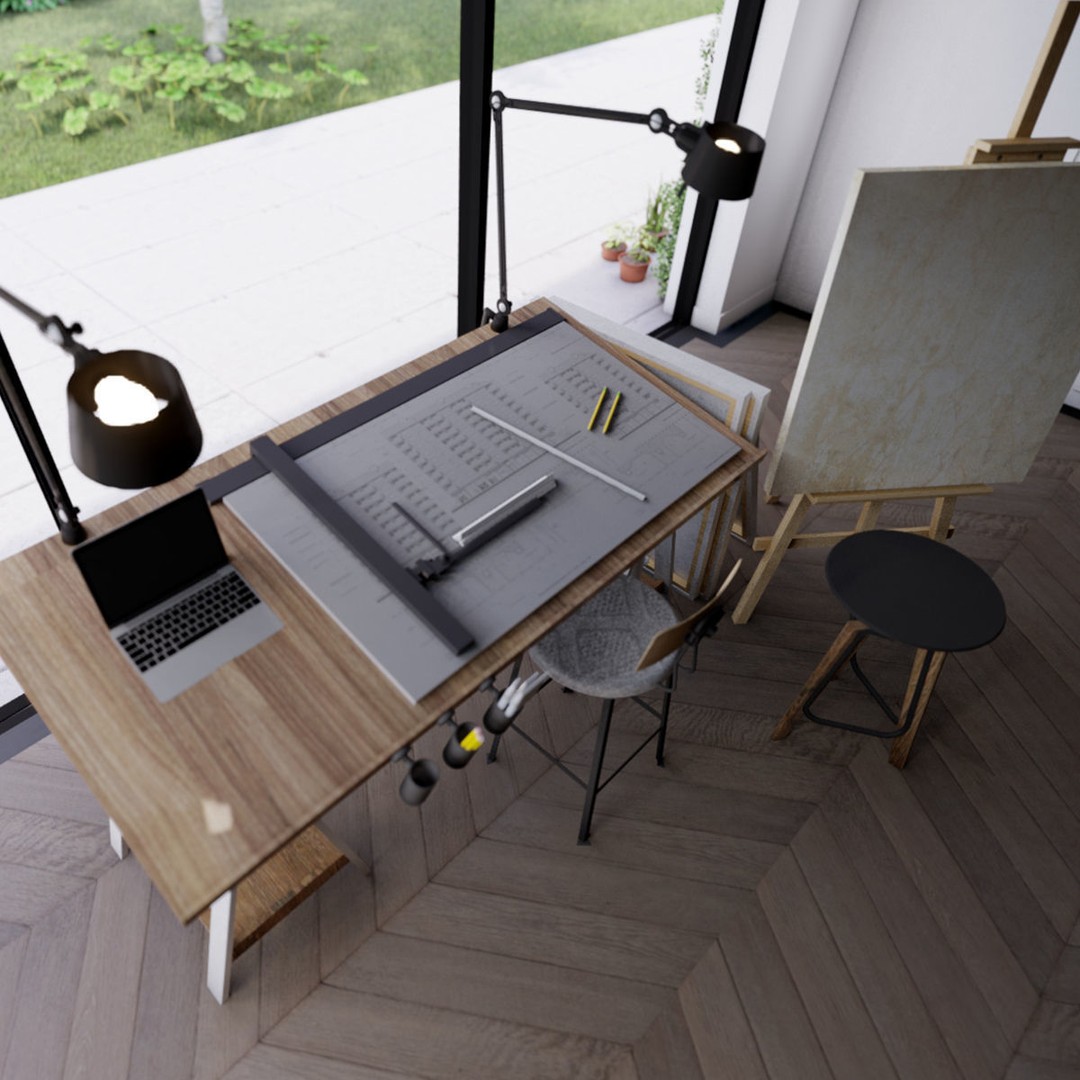 Drafting Table 3D Model – Low Poly Furniture Asset, FBX, OBJ - View 4