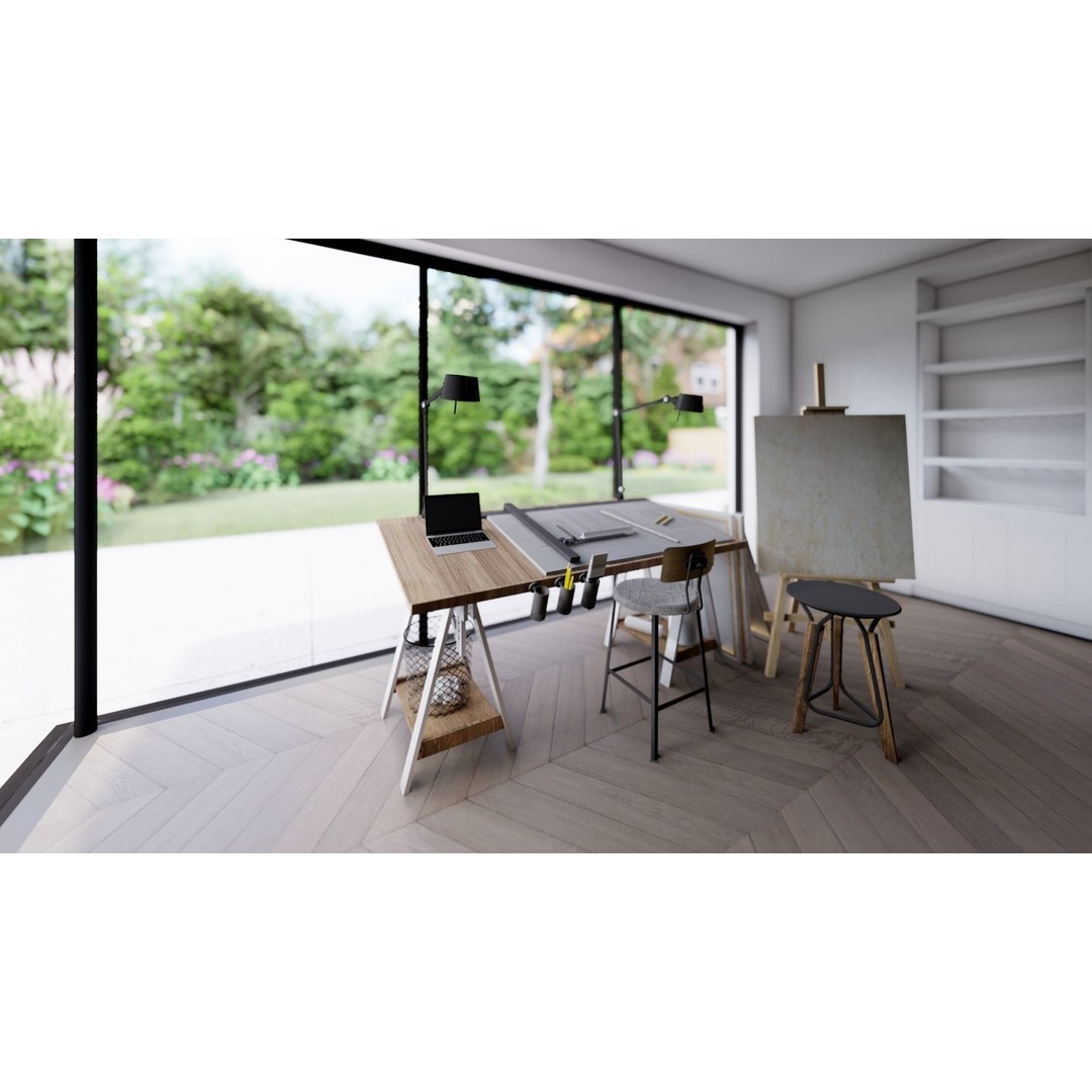 Drafting Table 3D Model – Low Poly Furniture Asset, FBX, OBJ - View 5