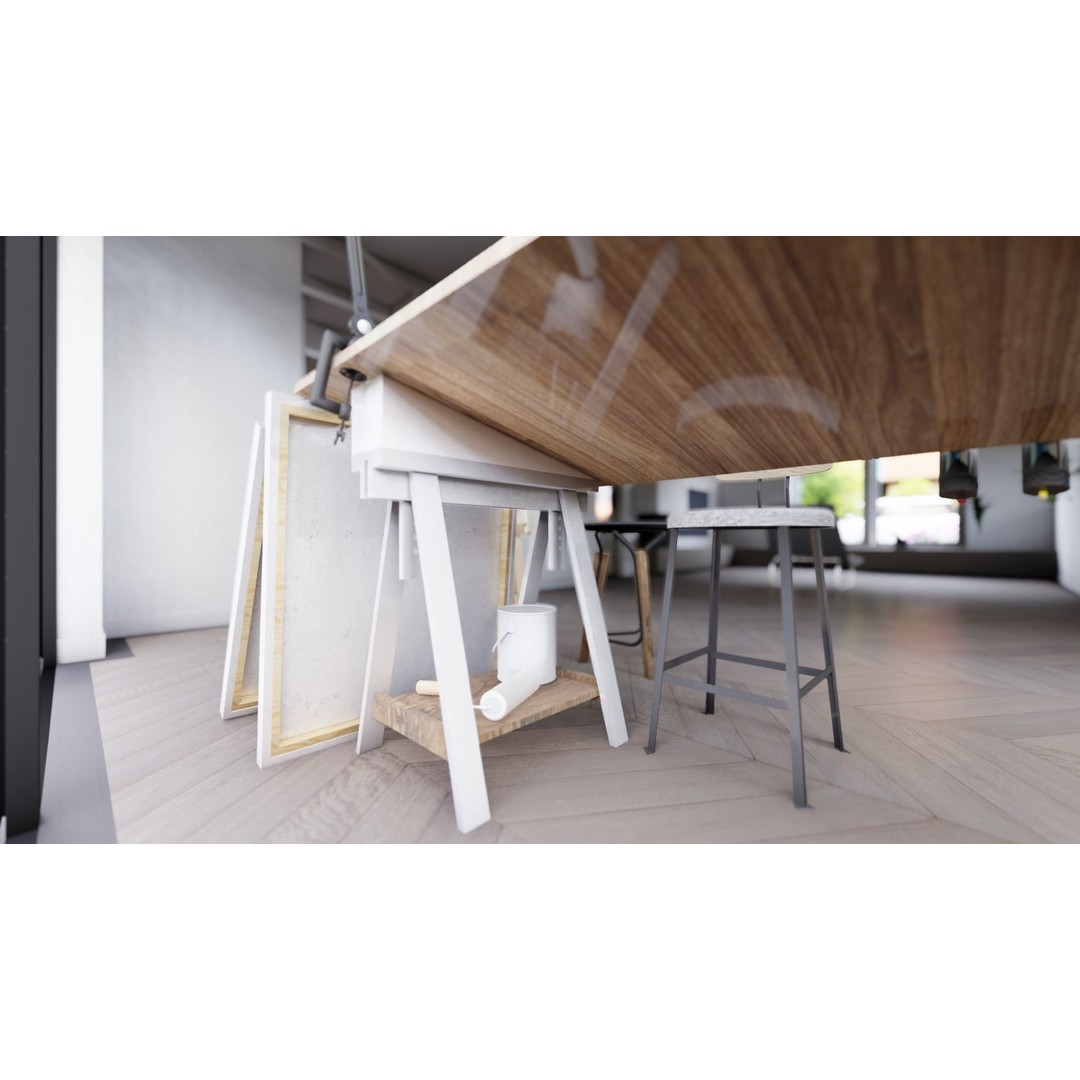 Drafting Table 3D Model – Low Poly Furniture Asset, FBX, OBJ - View 7