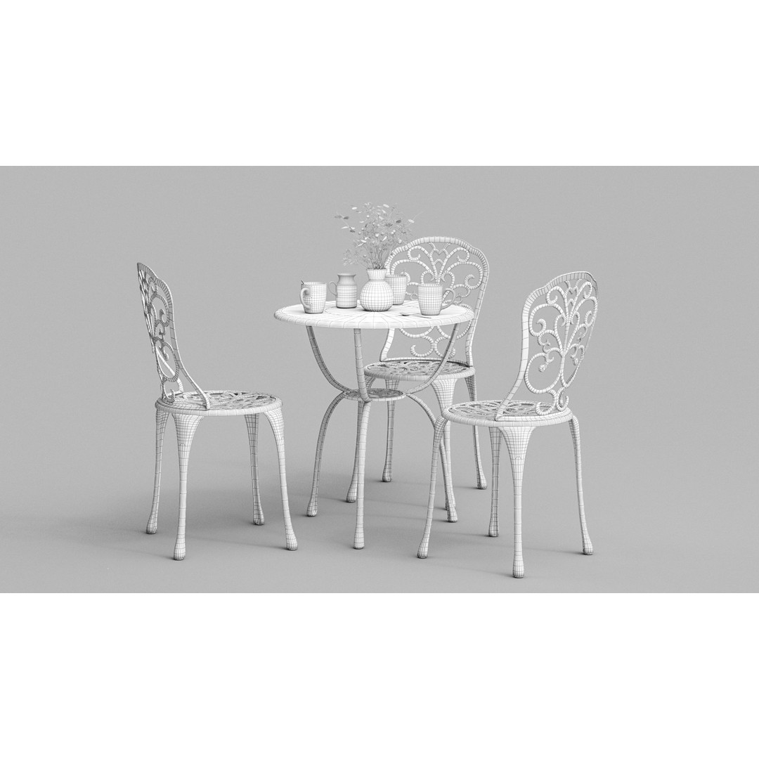 Garden Breakfast 3D Model – Low Poly Outdoor Furniture Set, FBX, OBJ - View 3