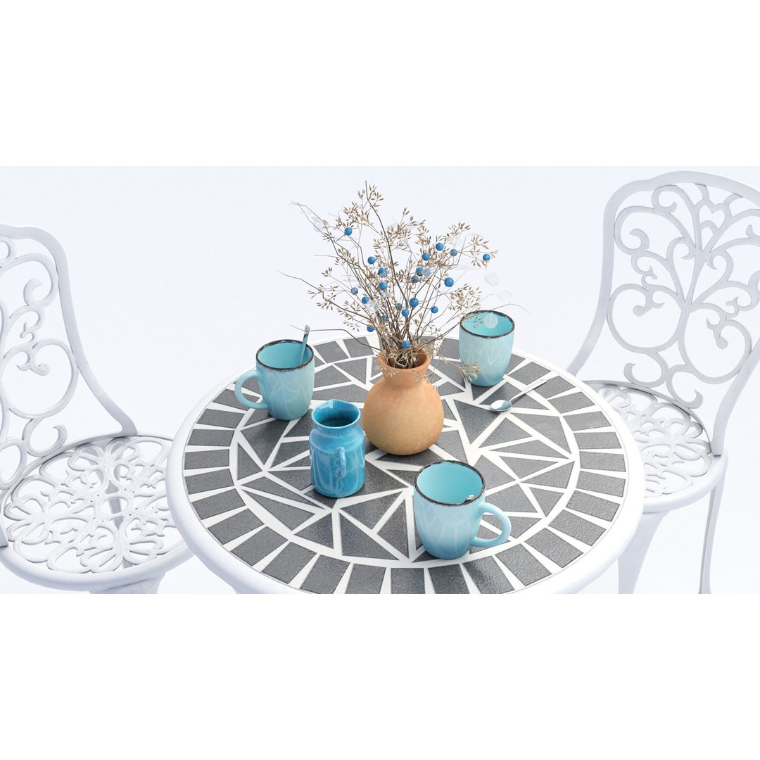 Garden Breakfast 3D Model – Low Poly Outdoor Furniture Set, FBX, OBJ - View 6