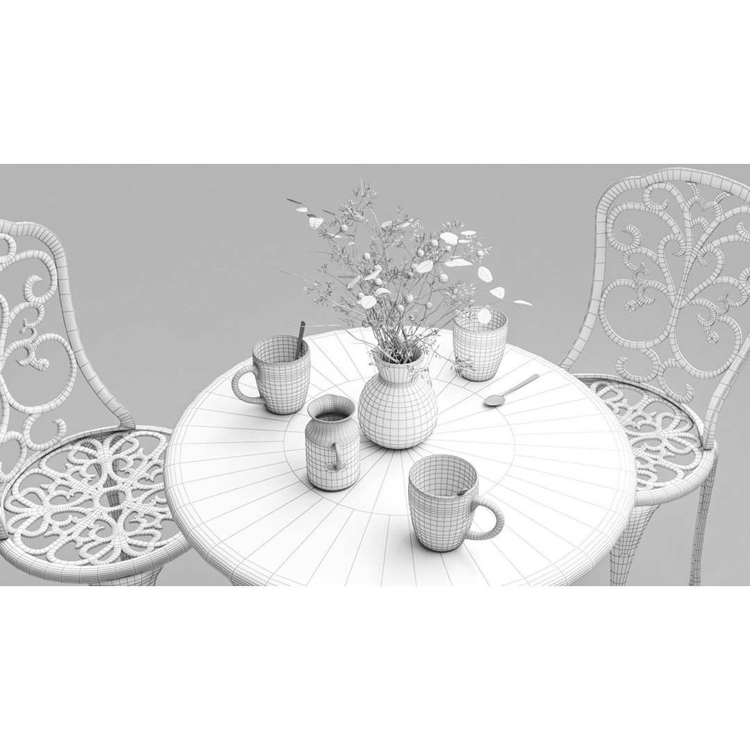 Garden Breakfast 3D Model – Low Poly Outdoor Furniture Set, FBX, OBJ - View 7