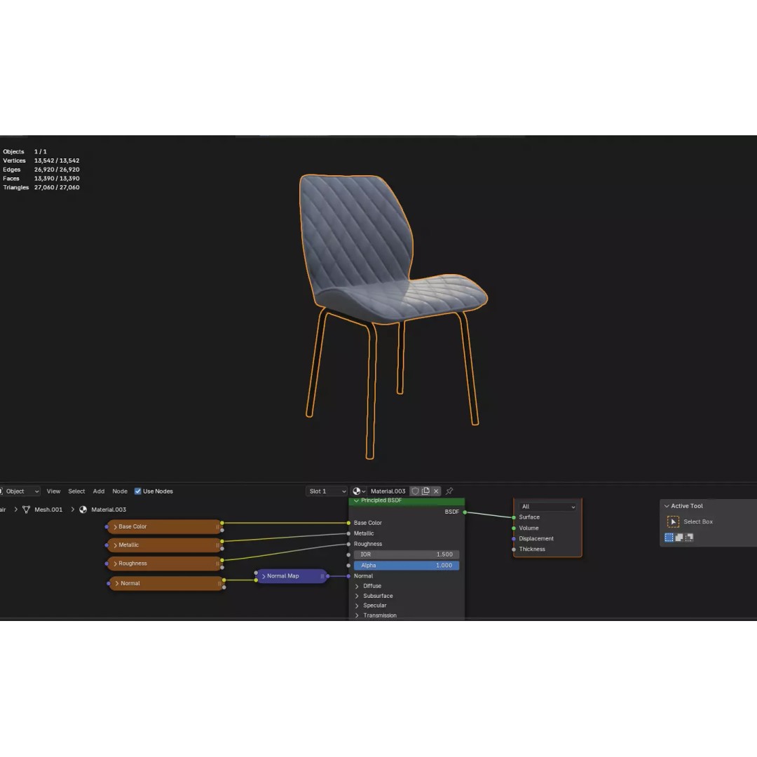 Dining Chair 3D Model – Modern Low-Poly Design, FBX, PBR