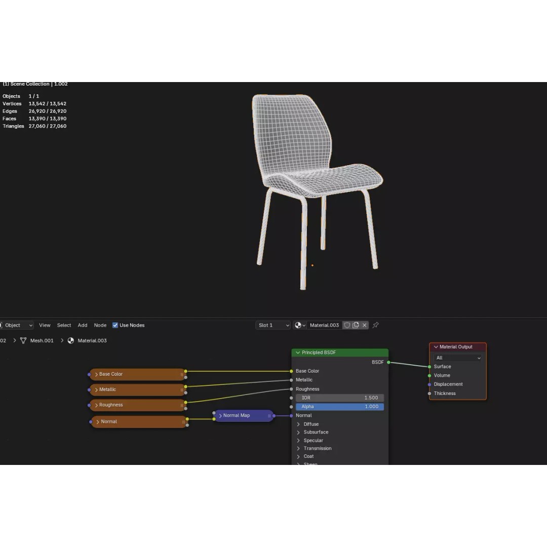 Dining Chair 3D Model – Modern Low-Poly Design, FBX, PBR - View 4