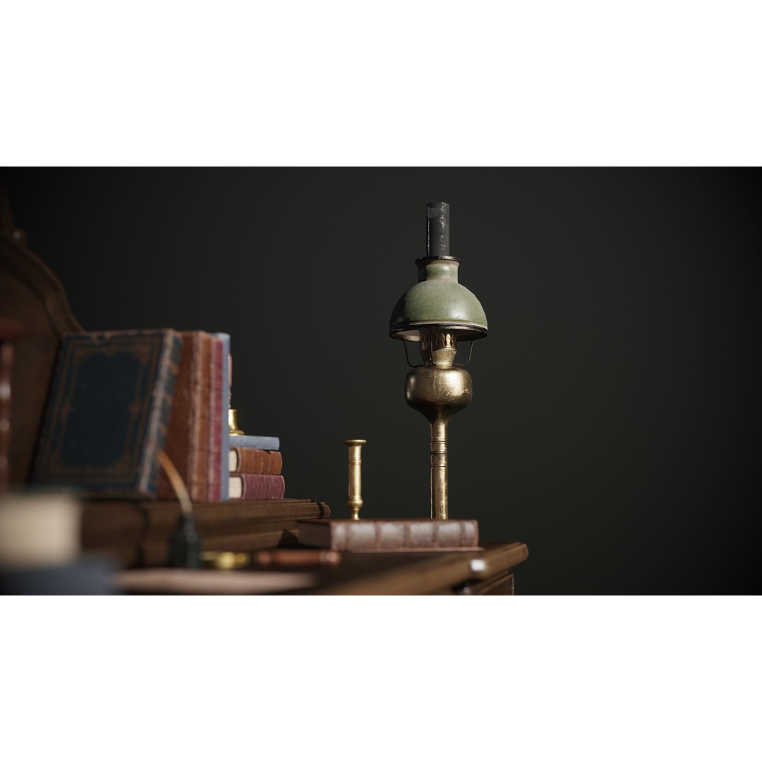 Victorian Desk 3D Model – Low Poly Game Asset with Props, FBX - View 11