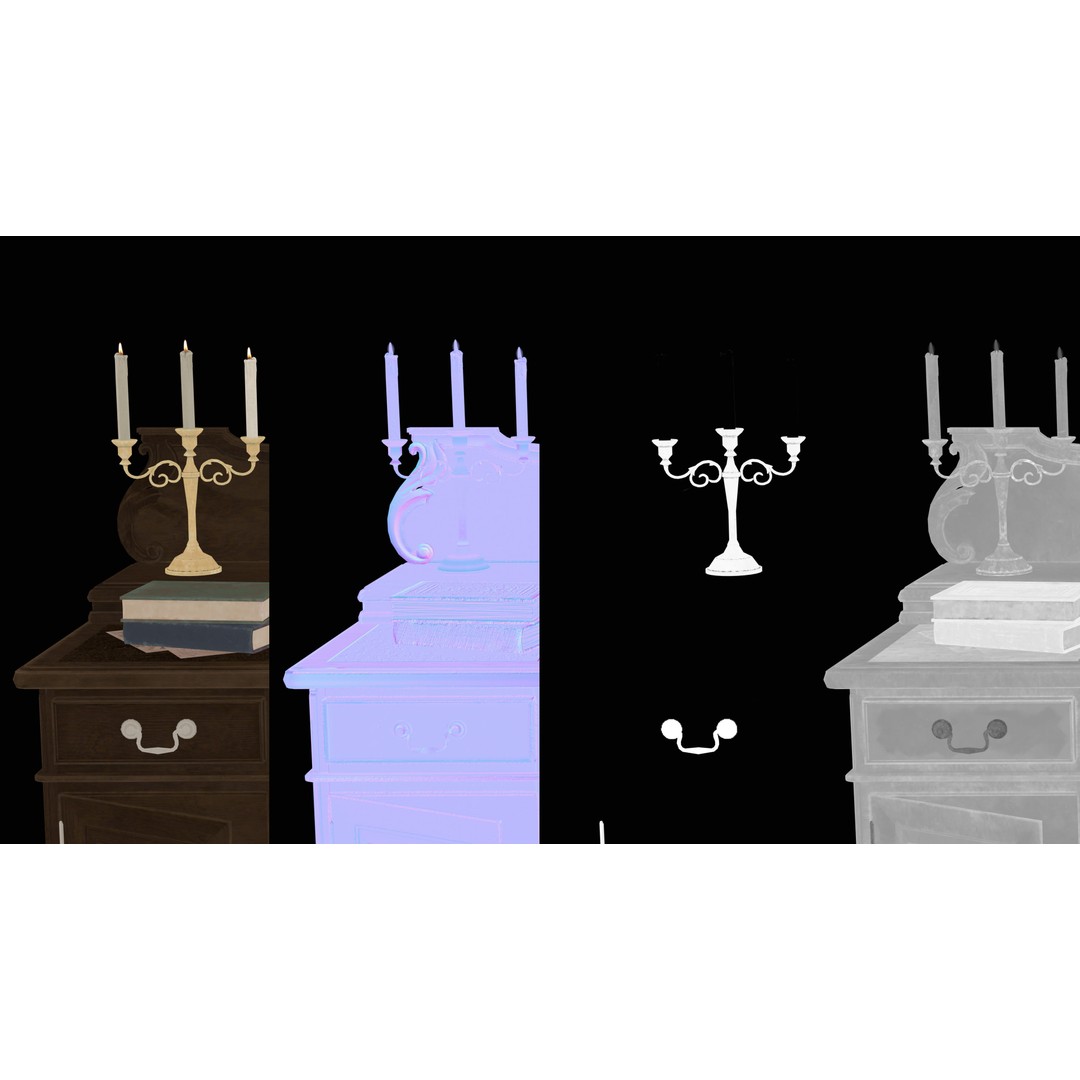 Victorian Desk 3D Model – Low Poly Game Asset with Props, FBX - View 13