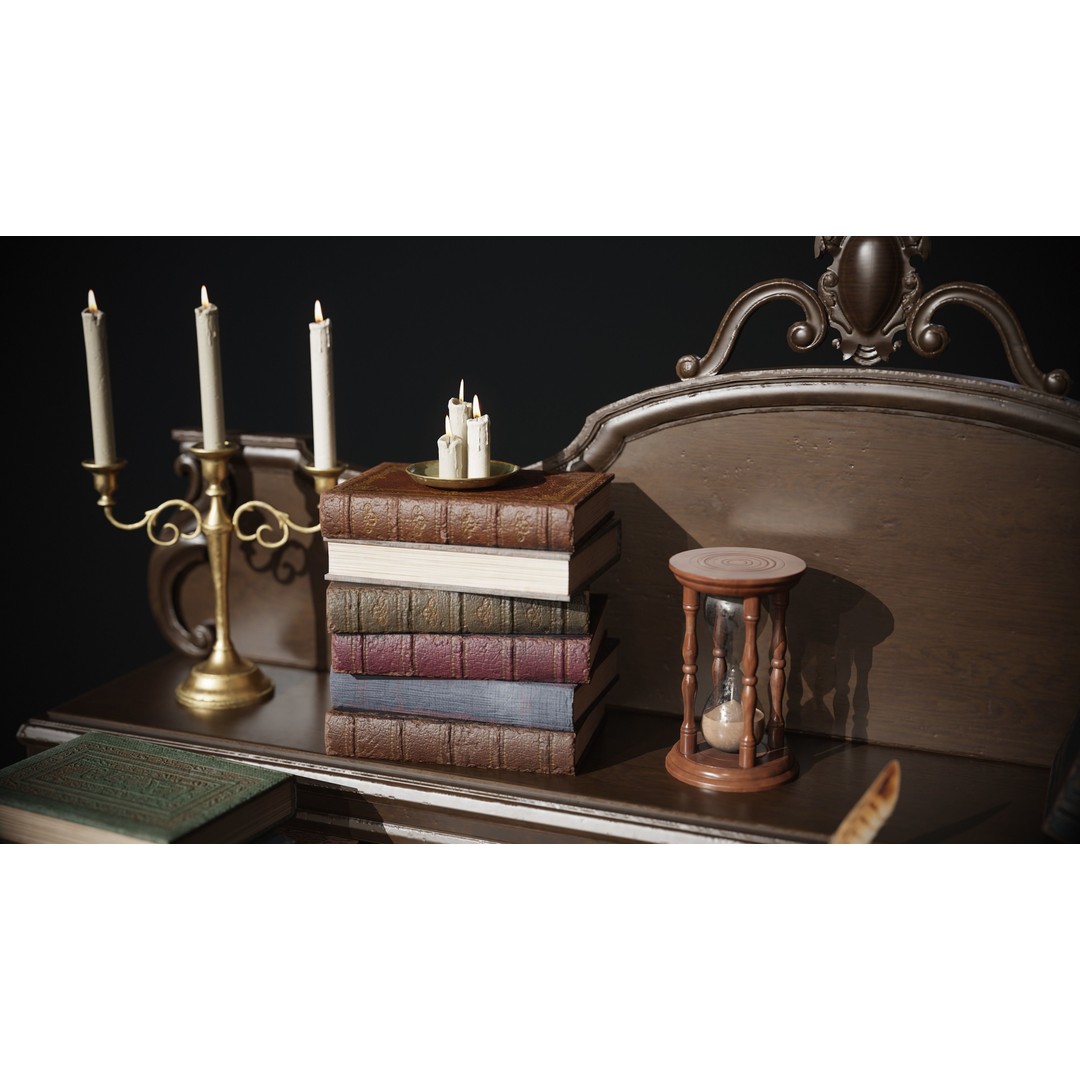 Victorian Desk 3D Model – Low Poly Game Asset with Props, FBX - View 7