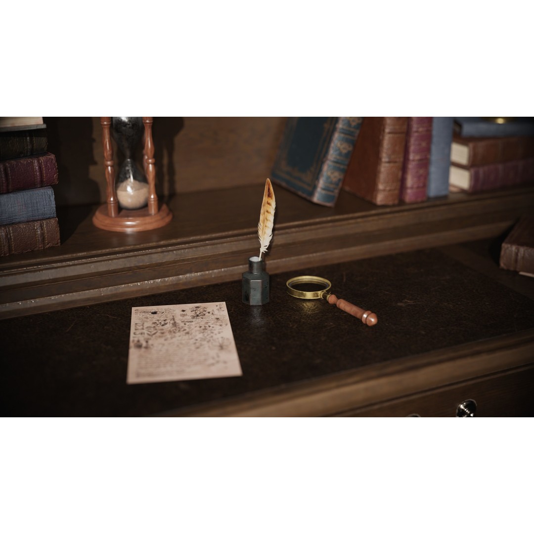 Victorian Desk 3D Model – Low Poly Game Asset with Props, FBX - View 9