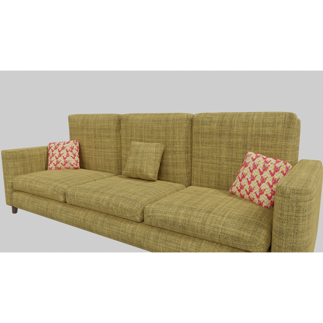 Realistic Sofa 3D Model – Modern Fabric Furniture, PBR Textures - View 4