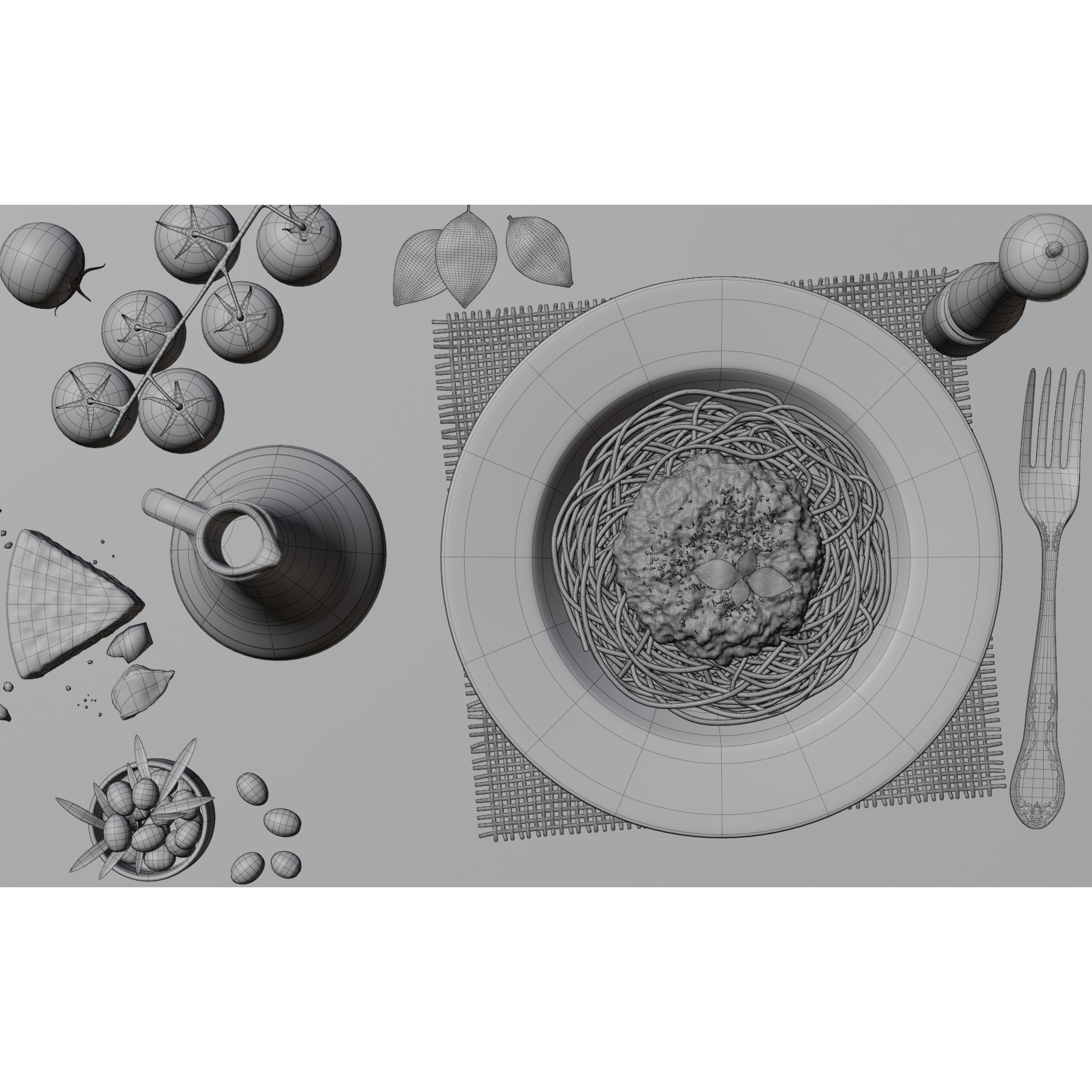 Pasta Plate Scene - Game-Ready 3D Model