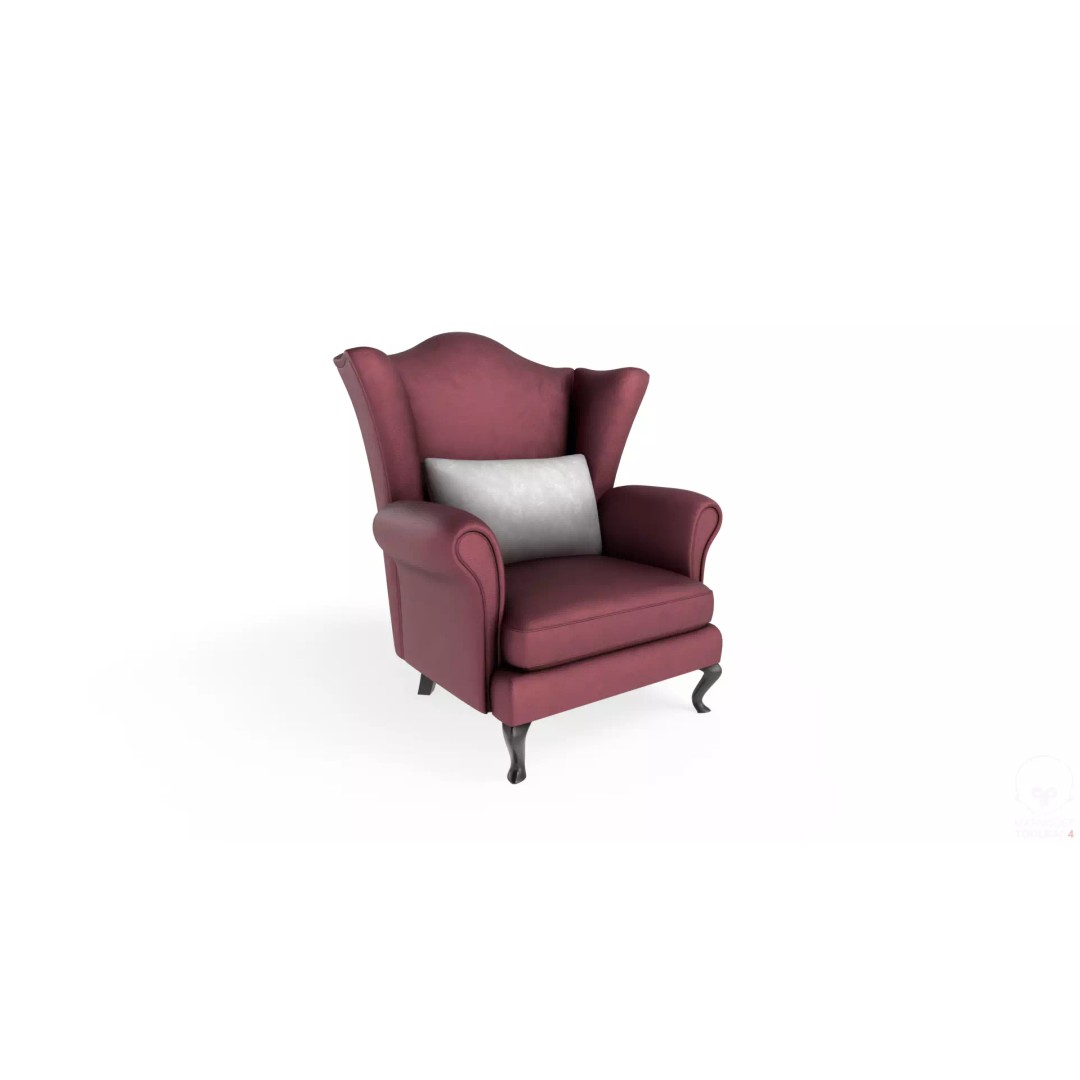 Wingback Chair 3D Model – Low Poly PBR Armchair for Interior Design - View 2