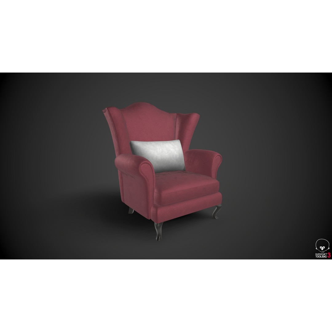 Wingback Chair 3D Model – Low Poly PBR Armchair for Interior Design - View 3