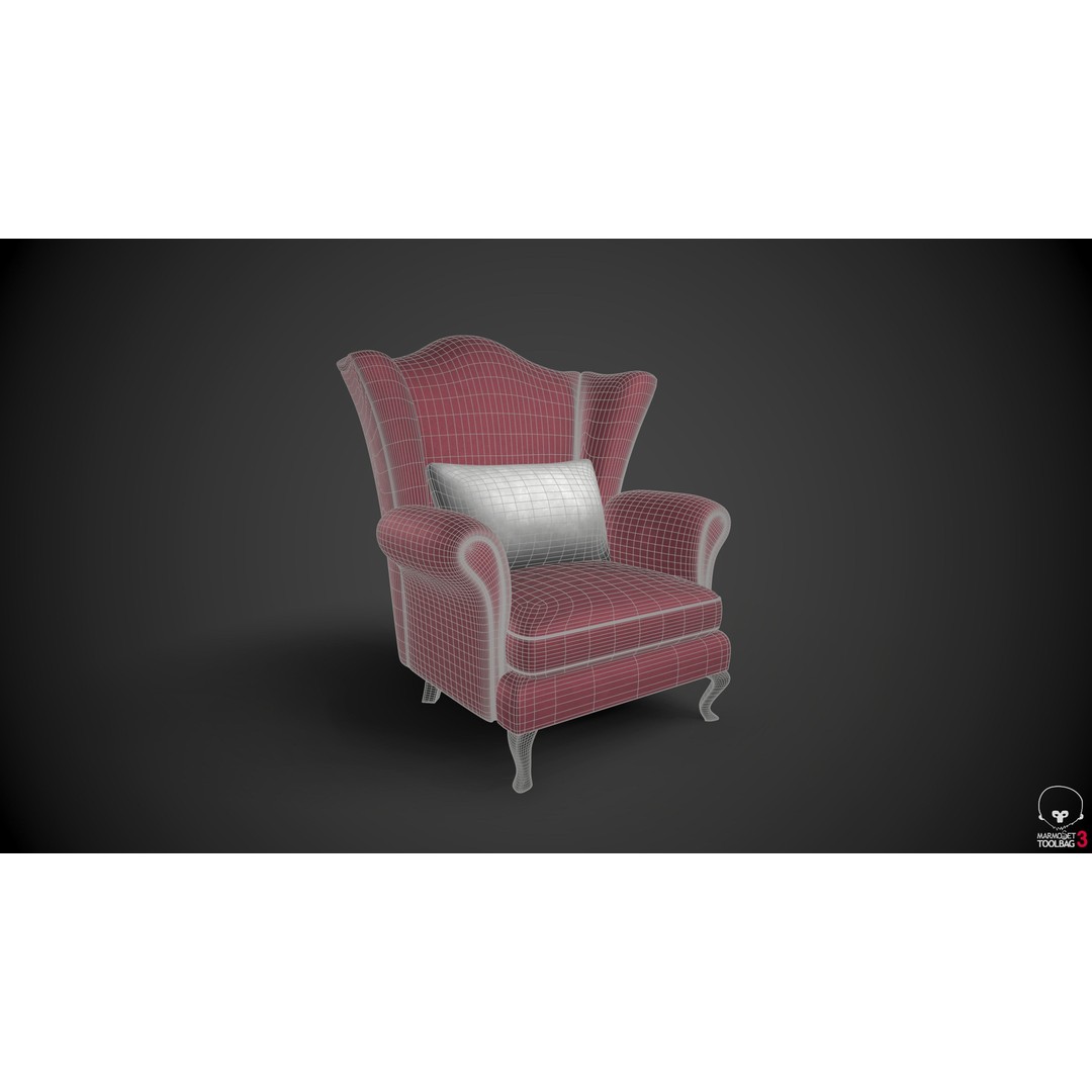 Wingback Chair 3D Model – Low Poly PBR Armchair for Interior Design - View 4