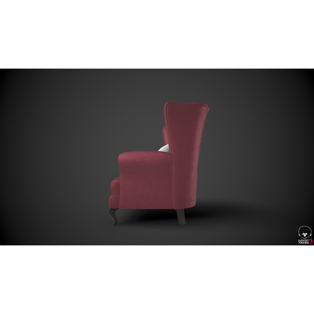 Wingback Chair 3D Model – Low Poly PBR Armchair for Interior Design - View 6