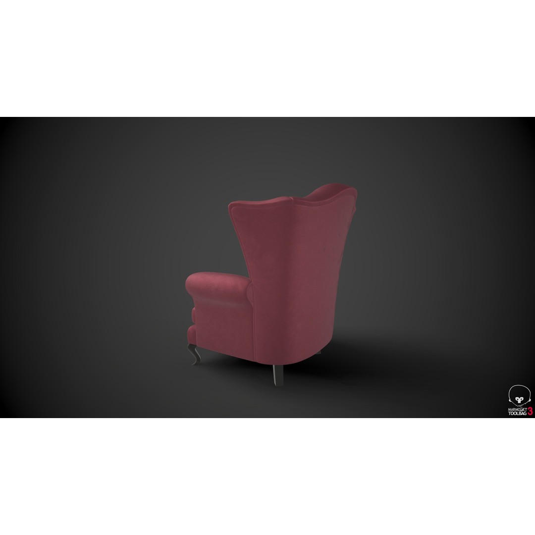 Wingback Chair 3D Model – Low Poly PBR Armchair for Interior Design - View 8