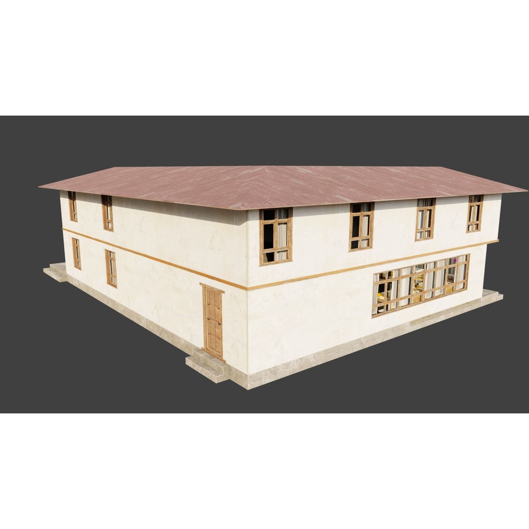 Mountain Lodge 3D Model – Low Poly Himalayan Style with PBR Textures - View 11