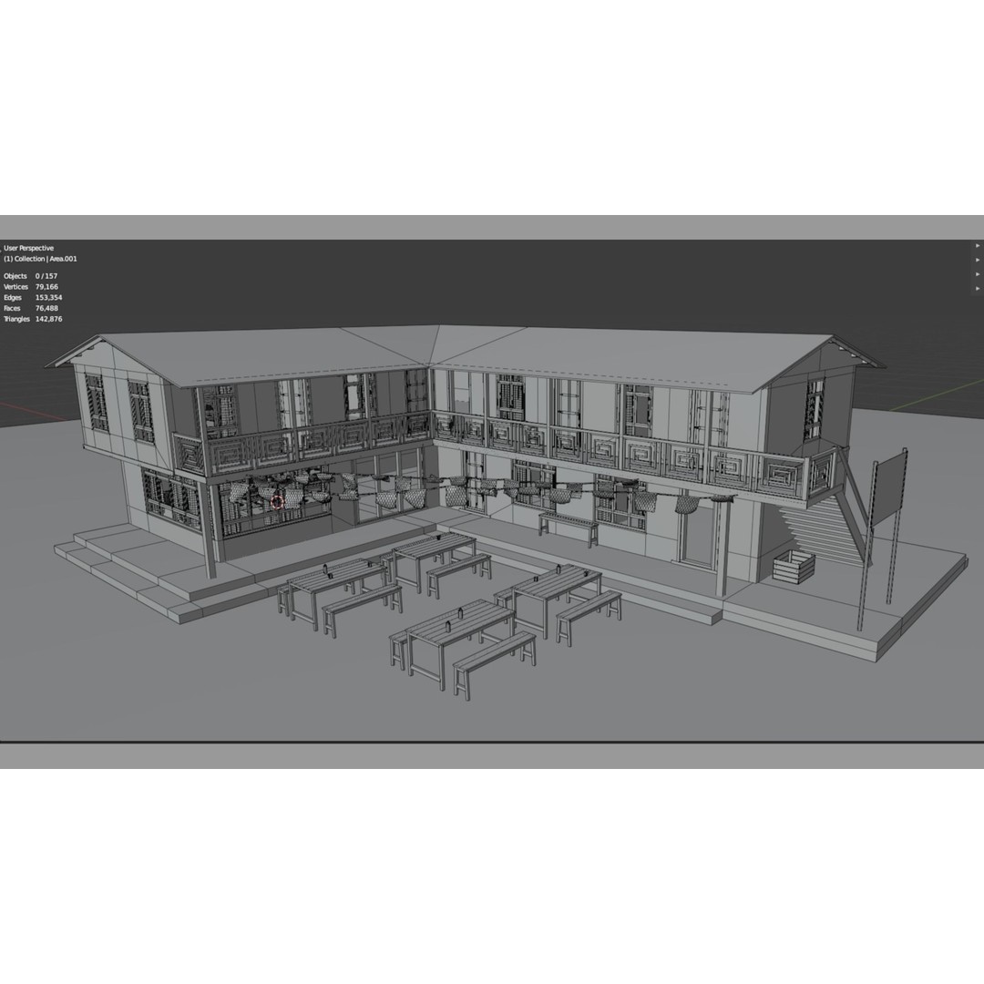 Mountain Lodge 3D Model – Low Poly Himalayan Style with PBR Textures - View 14