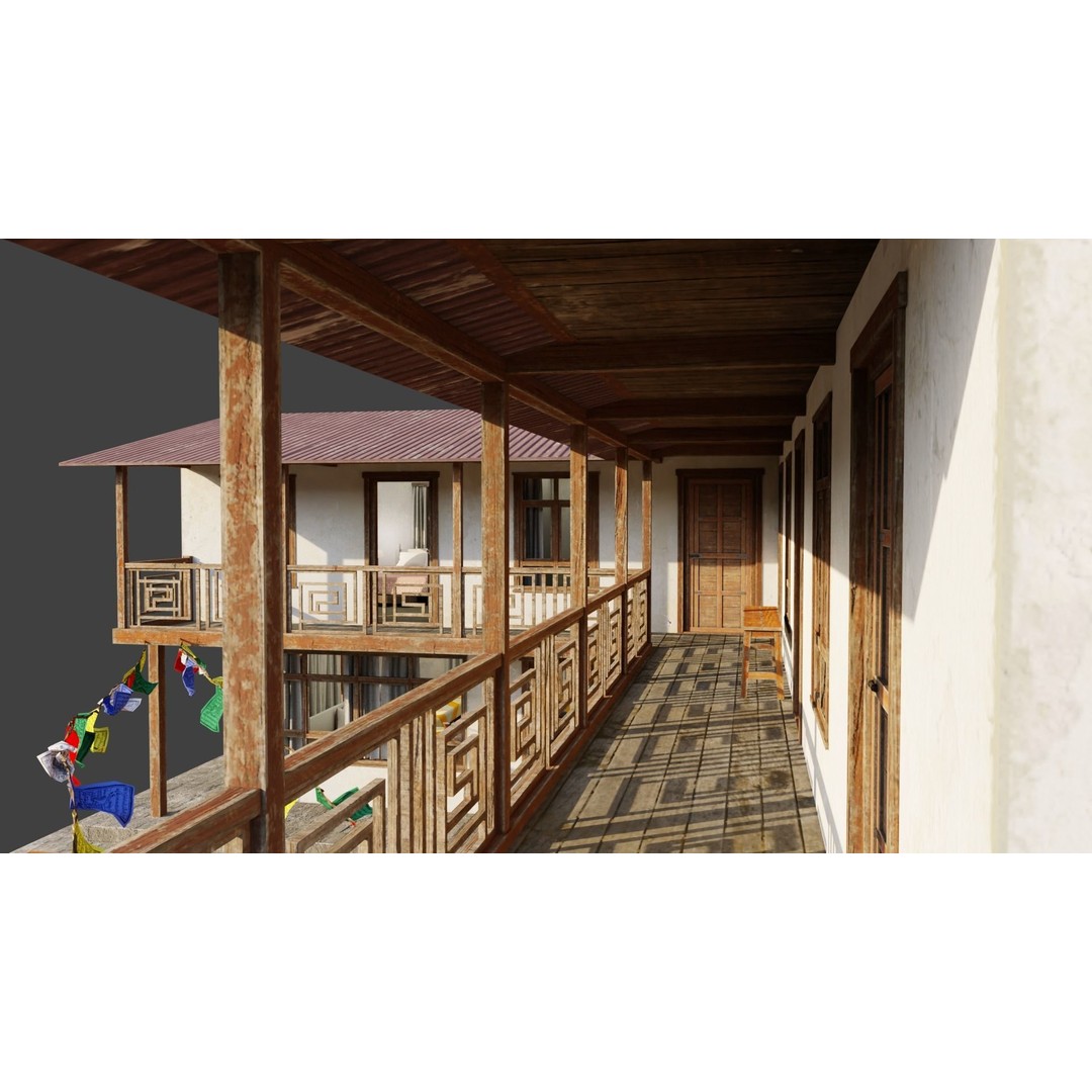 Mountain Lodge 3D Model – Low Poly Himalayan Style with PBR Textures - View 5