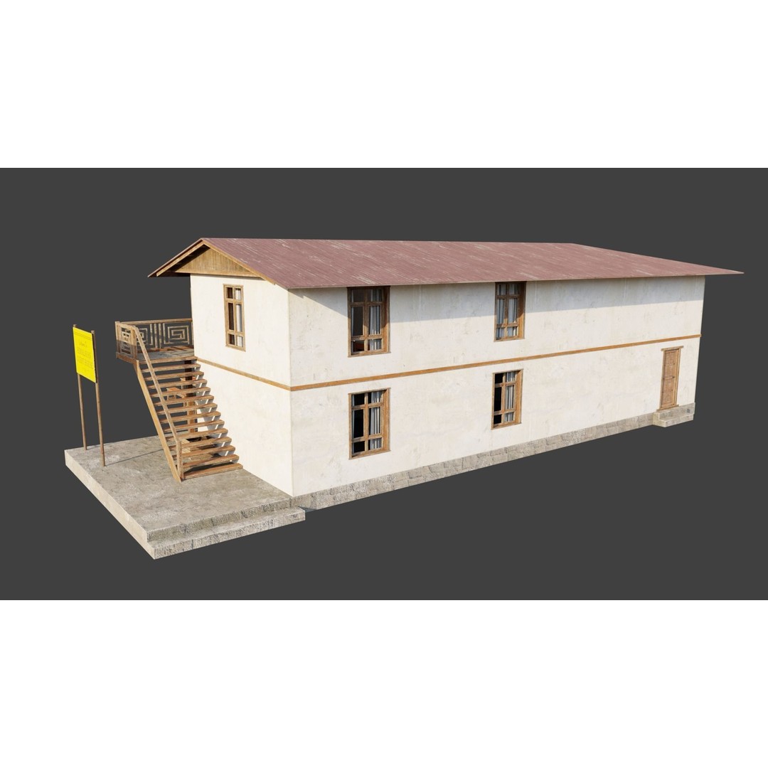 Mountain Lodge 3D Model – Low Poly Himalayan Style with PBR Textures - View 9