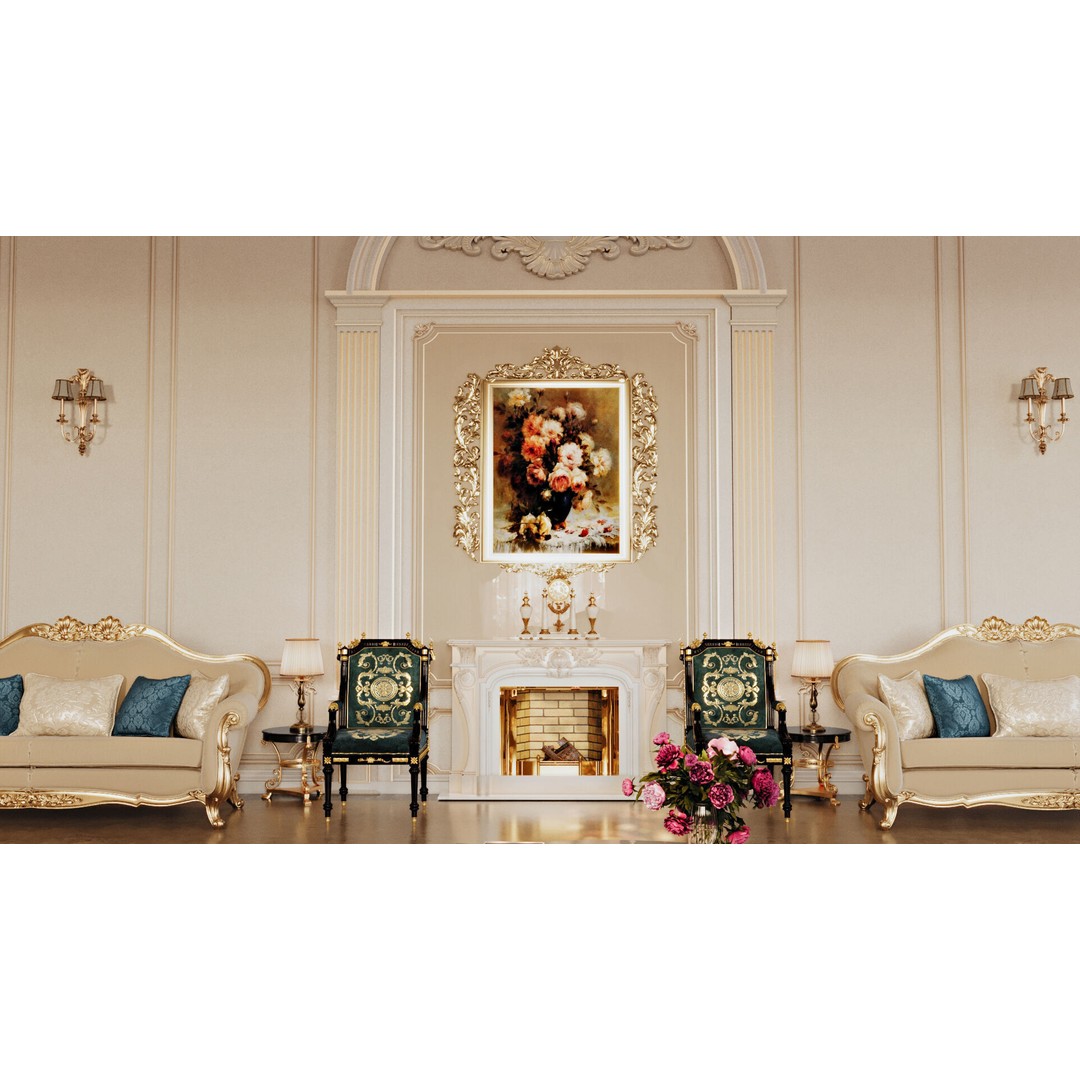 Classic Interior Scene 3D Model – Detailed Room Design, FBX, OBJ