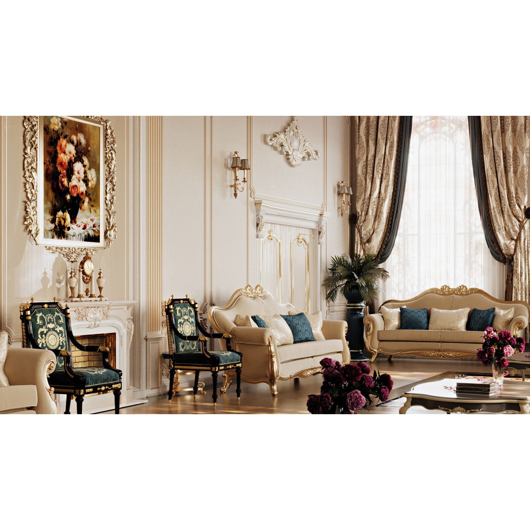 Classic Interior Scene 3D Model – Detailed Room Design, FBX, OBJ - View 10