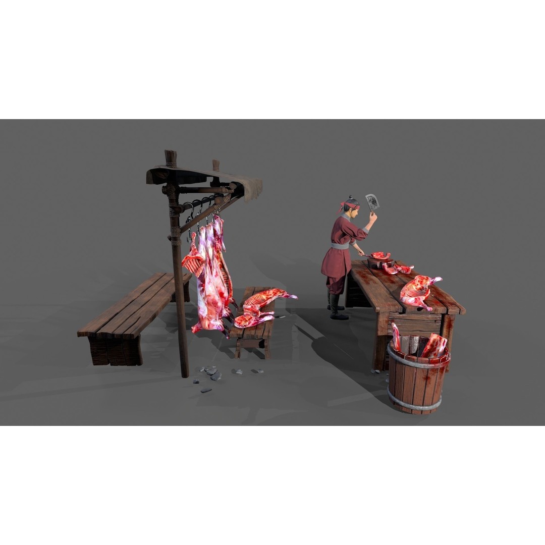 Butcher Shop 3D Model – Low Poly Character with Rigging and Animation - View 10