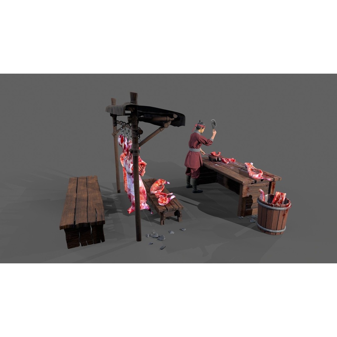 Butcher Shop 3D Model – Low Poly Character with Rigging and Animation - View 11