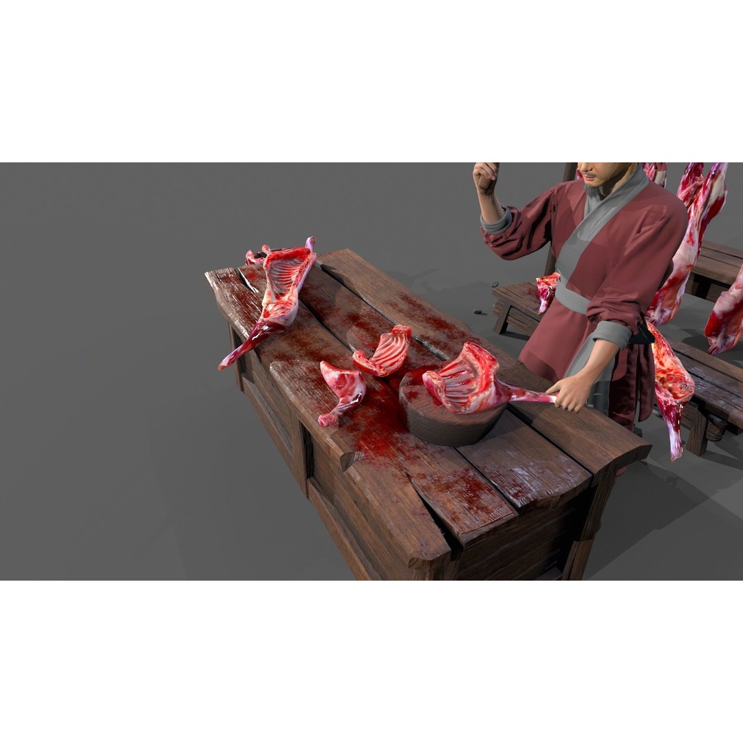 Butcher Shop 3D Model – Low Poly Character with Rigging and Animation - View 12