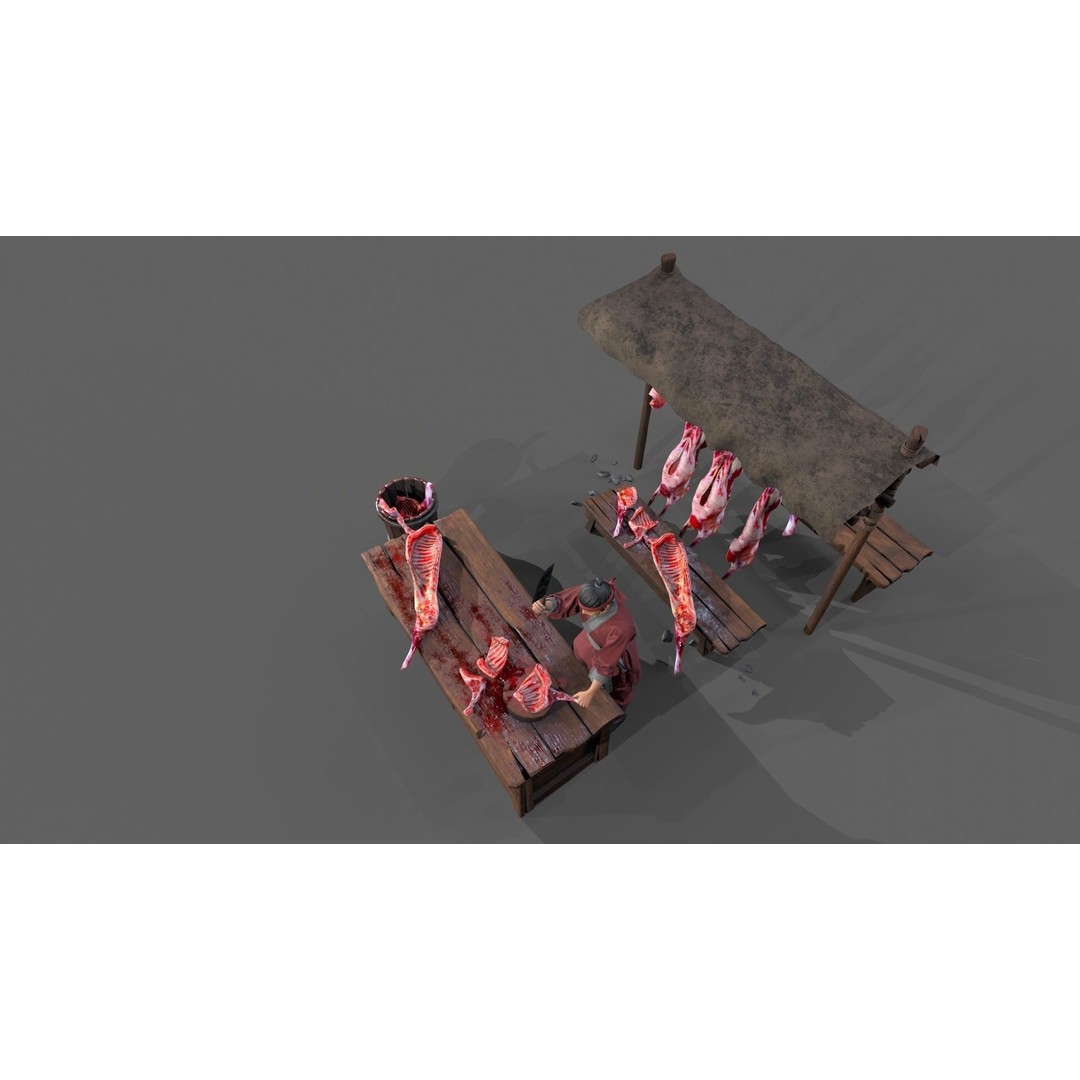 Butcher Shop 3D Model – Low Poly Character with Rigging and Animation - View 13