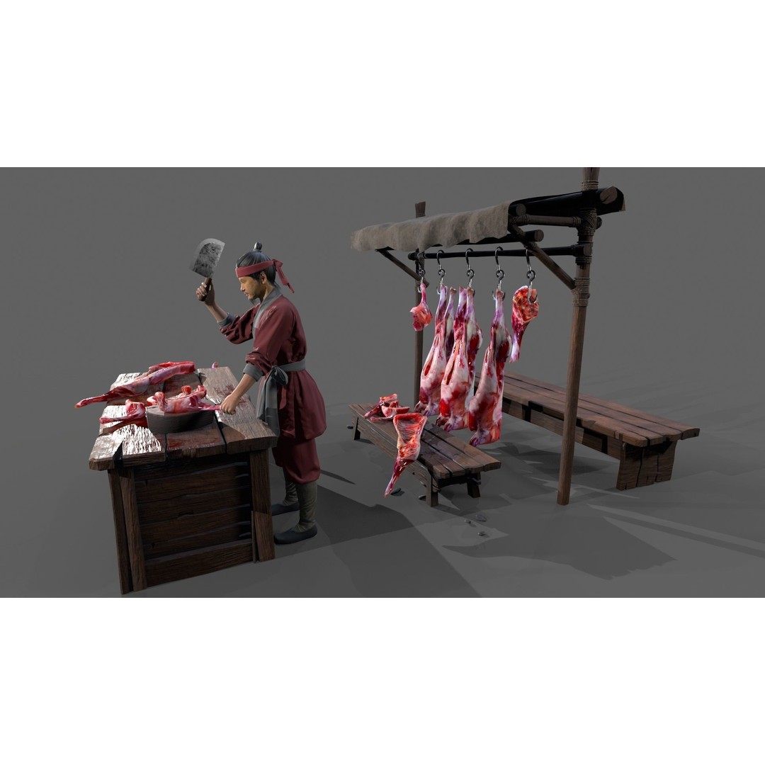 Butcher Shop 3D Model – Low Poly Character with Rigging and Animation - View 14