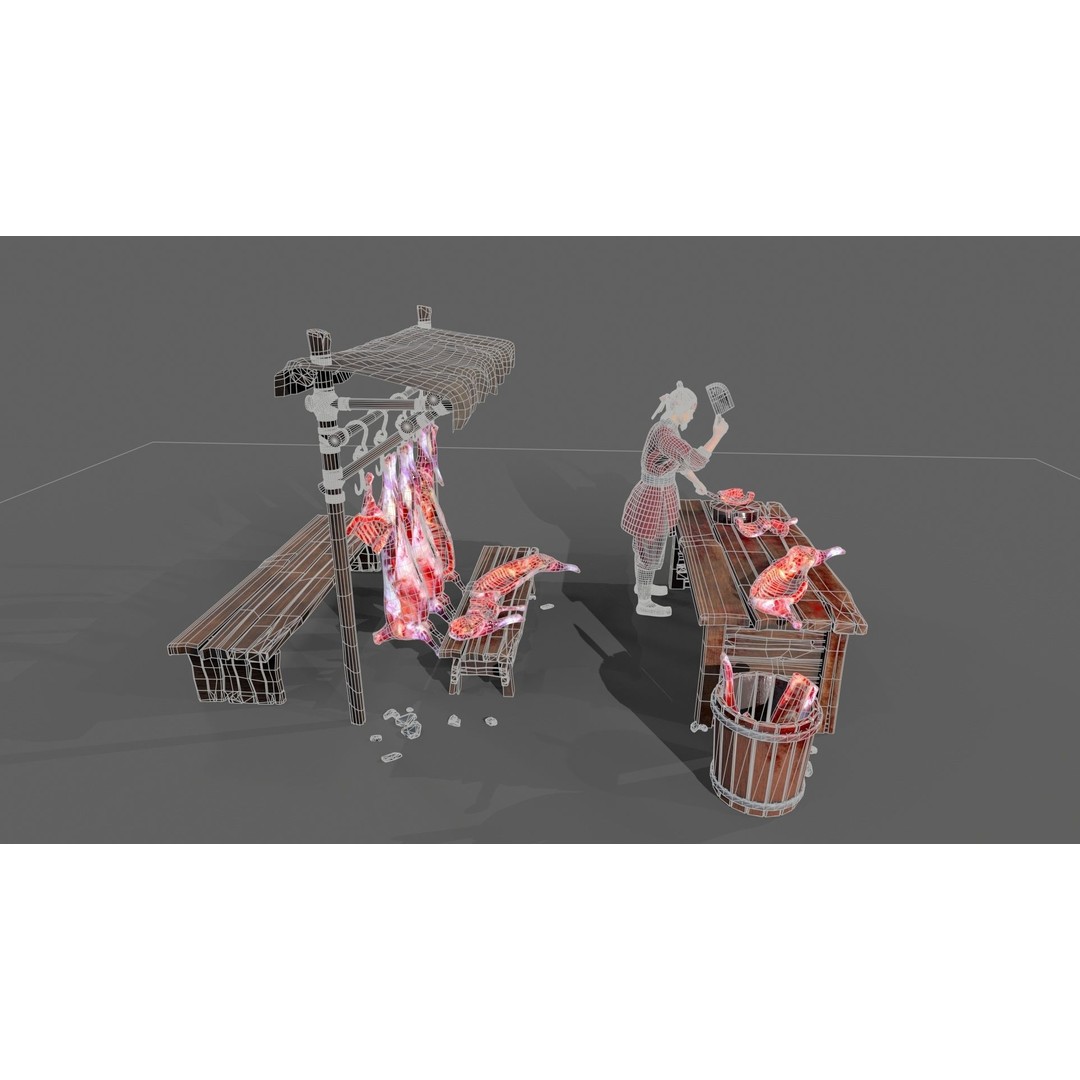 Butcher Shop 3D Model – Low Poly Character with Rigging and Animation - View 17